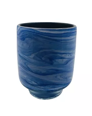 Glass Vase Hand Blown  Blue & White Swirls Cylinder • $18