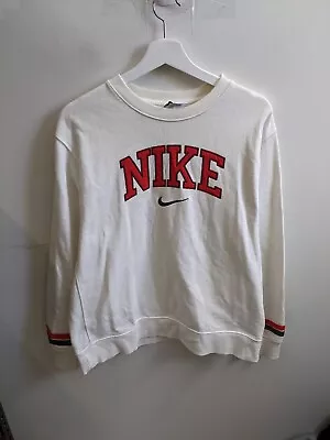 Nike Jumper Mens Large White LAB Vintage Retro Centre Swoosh Script Sweater • $40