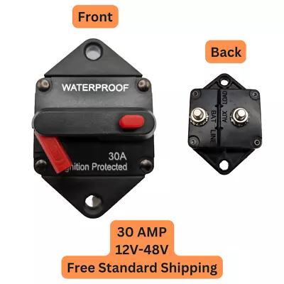 30 Amp Panel Mount Circuit Breaker Auto/Marine/Solar 12-48V DC Manual Reset • $11.99