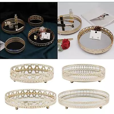 Decorative Organizer Mirror Tray Golden Jewelry Storage   Glass Mirror • £12.12