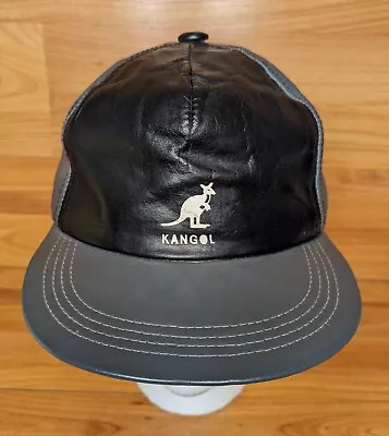 Vintage Kangol LEATHER Baseball Hat Two Tone Black Gray Adjustable Strapback  • $45