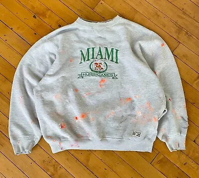 Vintage 90's University Of Miami Hurricanes Sweatshirt Paint Splattered Large • $29.95