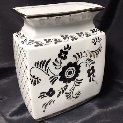 Antique 1920’s Schonwald Hand Painted Silver &White Porcelain Vase Bavarian PSAA • $34.95