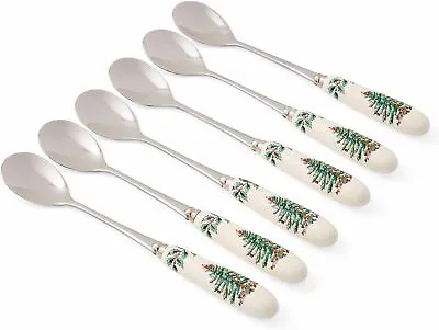 Spode Christmas Tree Porcelain & Stainless Steel 6 Inch Teaspoons Set Of 6 • $29.99