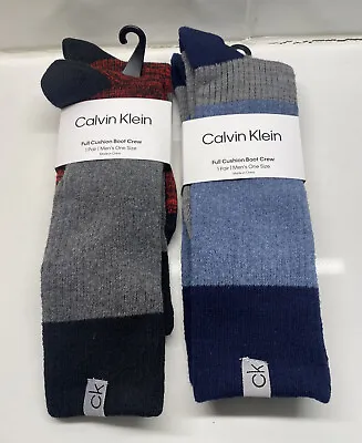 Lot Of 2 NEW Calvin Klein Full Cushion Boot Crew Socks Mens OS FREE Shipping • $11.89