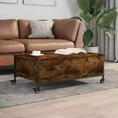 VidaXL Coffee Table With Wheels Smoked Oak 91x55x34 Cm Engineered Wood • £80.14