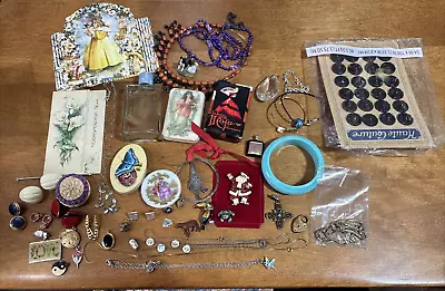 Vintage Estate Junk Drawer Lot  Misc Items. JEWELRY BUTTONS TUSSEY BOTTLE SOAP • $9.99