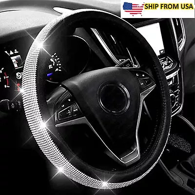 PU Leather Steering Wheel Cover With Bling Bling Crystal Rhinestones15''/38cm • $11.68