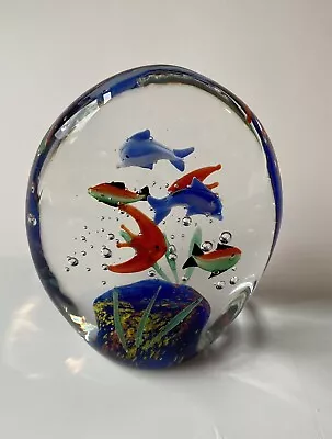 Murano Style Art Glass Hand Blown Frutiger Aero Aquarium Fish Paperweight 5” • $23