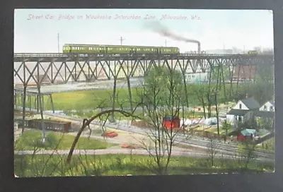 Street Car Bridge On Waukesha Interurban Line Milwaukee WI Unposted DB Postcard • $4
