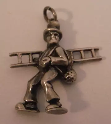 Vintage 800 Fine Silver Figural Man With Ladder & Tophat Chimney Sweep Charm • $15