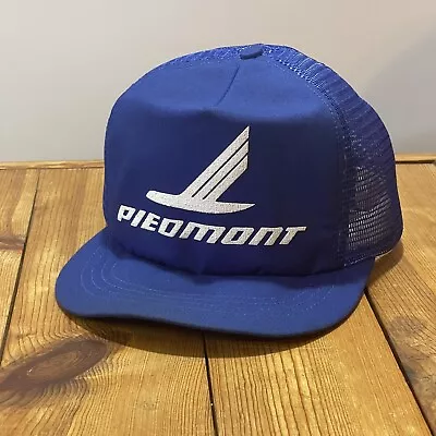 Vintage Piedmont Airlines Puff Print Logo Trucker Hat 80s USA Made Snapback Cap • $19.99