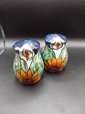 Mexican Talavera Calla Lily Sunflower Pottery Salt And Pepper Shakers • $15.99