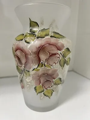 Vintage Frosted Glass Vase Hand Painted Painted & Signed By Artist B Newton • $12.99