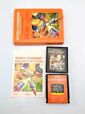 Atari 2600 Video Game Lot Of 2 Missile Command Laser Blast Box Manual Cartridges • $19.95