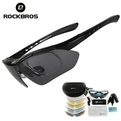 ROCKBROS Polarized Cycling Sunglasses Bike Goggles Hiking Glasses Black 5 Lens • $15.99