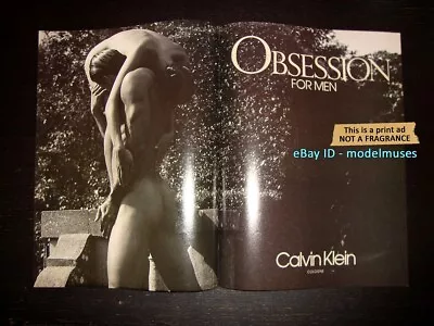 Vintage CALVIN KLEIN Obsession 2-Page PRINT AD 1990 RICK ARANGO Man's Bare Butt • £19