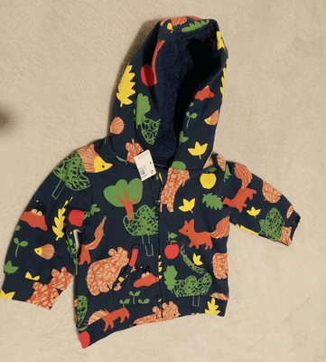 £8.50 • Buy Boys Marks And Spencer New Blue Forest Bear Fur Fleece Lined Hoodie 0-3mths