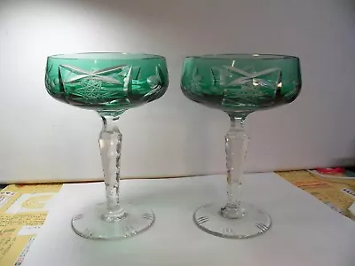 Nachtmann Traube? Cut To Clear Green Crystal Champagne Glasses • $60