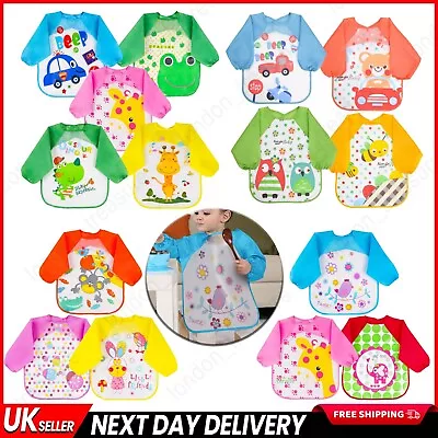 5 Pcs Long Sleeved Baby Toddler Bibs Waterproof Sleeved Bib Smock 6-36 Months • £8.50