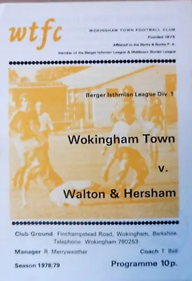 Wokingham Town V Walton And Hersham 14/11/1978 Isthmian League - Division 1 #exc • £1.99