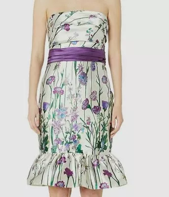 $995 Marchesa Notte Women Slim-Fit Ivory Floral Bandeau Back-Zip Sheath Dress 10 • $319.98