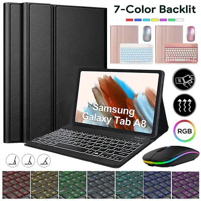 For Samsung Galaxy Tab A8 A7 10.4  10.5  Backlit Bluetooth Keyboard Case Mouse • £12.99