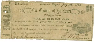 1862 $1 County Of Botetourt VIRGINIA Note - CIVIL WAR Era Banknotes Rare! • $189