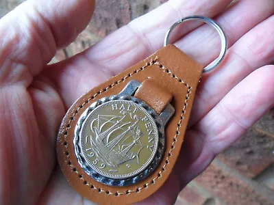 65th Birthday Gift 1959 Ship Coin Leather Keyring Gift For A Man Or Woman • £12.99