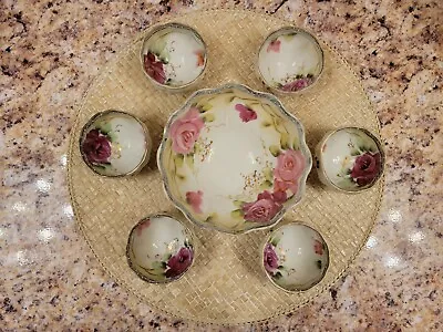 7 Piece Vintage Nippon Floral Rose Japanese China Nut Bowl Serving Set • $27