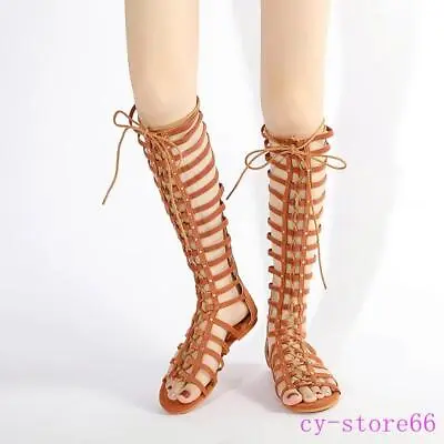 Knee High Sandals Roma Women's Boots Gladiator Lace-up Flat Open Toe Shoes 2023 • $55.19