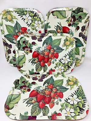 4 Vintage Dept Department 56 Metal Lap Serving Tray Berries Strawberries 21-1653 • $59.95