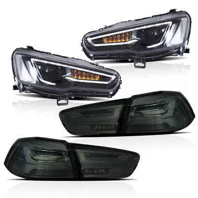 $509.99 • Buy 2* Smoked Tail Light + 2* Blackout Headlights Fit For Mitsubishi Lancer/EVO X