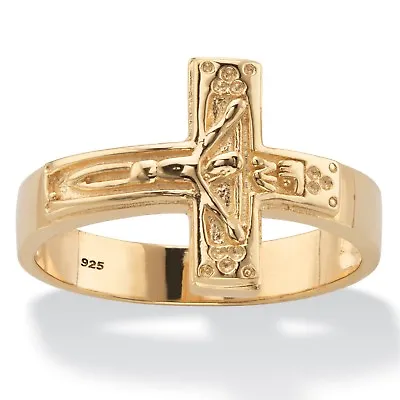 Mens 14k Gold Over Sterling Silver Cross Crucifix Ring Size  8 9 10 11 12 13  • $94.99