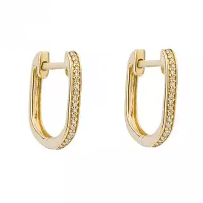 U Shape Pave Diamond 9ct Yellow Gold Hoop Earrings GE1012 • £288