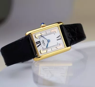 Cartier Must Tank Watch Three Color Gold Dial LM Mens Quartz Battery Replaced JP • $1850
