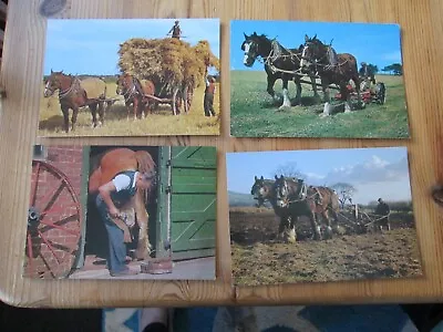 4 Postcards Of Horses Ploughing Mowing Loading The Harvest At Blacksmiths • £1.99