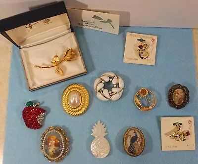 Lot Of 11 Vintage Brooches - Linda Dono Mother Of Pearl Embroidered & More! • $12