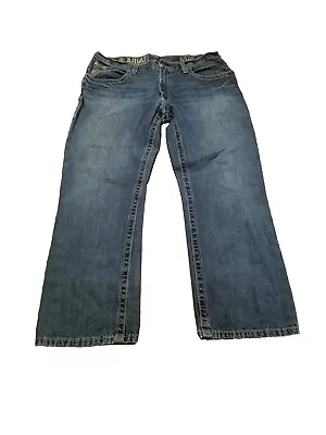 Ariat Jeans Mens 36X30 Low Rise Boot Cut Blue Medium Wash Denim *Missing Button* • $29.99