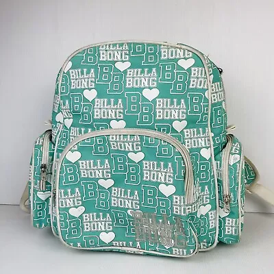 Vintage BILLABONG Girls Womens Backpack Bag Blue Green Aqua White Hearts 40x38cm • $40