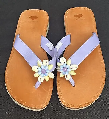 Mulberribush Girl's Lilac Purple Shell Flower Thong Flip Flop Sandals Size 2 • $9.99