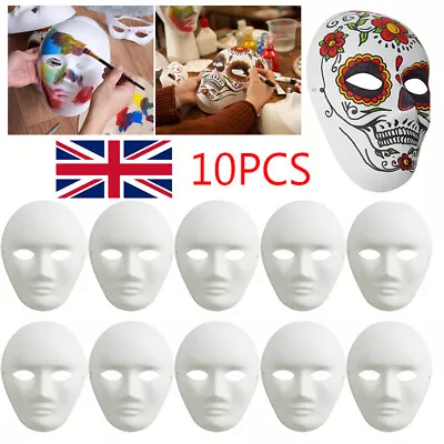 10pcs Full Face Masks Paper Blank Mask For Crafts DIY Costume Halloween Party • £9.85