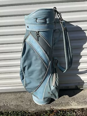 Vintage Retro Canvas Leather Trim Titleist Golf Bag 6 Way Baby Blue • $79.99