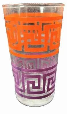 Anchor Hocking 8 Oz. Juice Glass  Orange & Purple Greek Key Pattern Vtg Drinks • $19.99