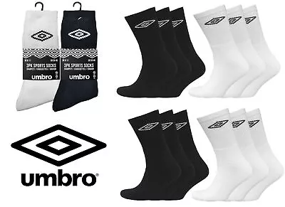 Official UMBRO Men's Cotton Rich Crew Sports White Black Casual Socks UK (6-11) • £7.99