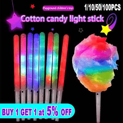 1/10/50/100 Colorful LED Light Reusable Cotton Candy Floss Glow Stick Party Prop • £3