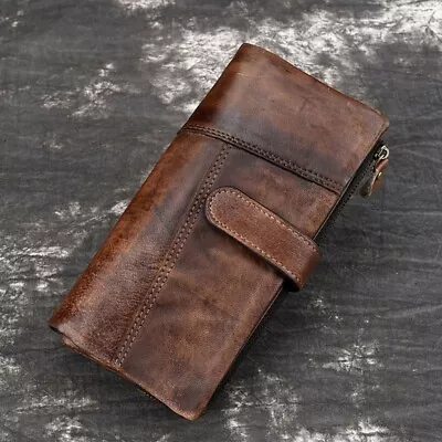 Rswsp Vintage RFID Men's Long Leather Wallet Card Case Detachable Zipper Pocket • $29.15