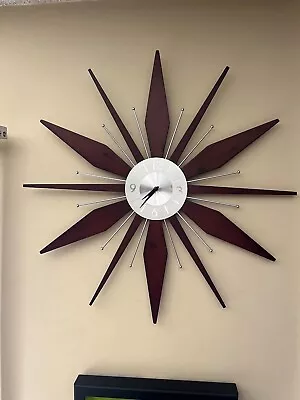 Vintage 60's Mid Century Modern STARBURST Metal And Wood WALL CLOCK • $26