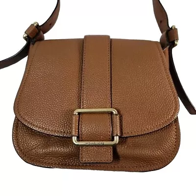 Michael Kors Maxine Saddle Crossbody Brown Pebbled Leather Messenger Bag Brass • $39.99