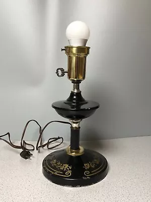 Vintage Black Metal & Gold Tole Ware Table Desk Lamp Light 16  Vine Design Works • $17.50